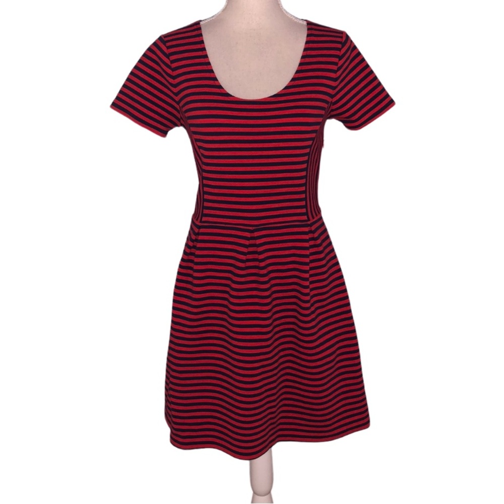J. Crew striped pleated midi dress